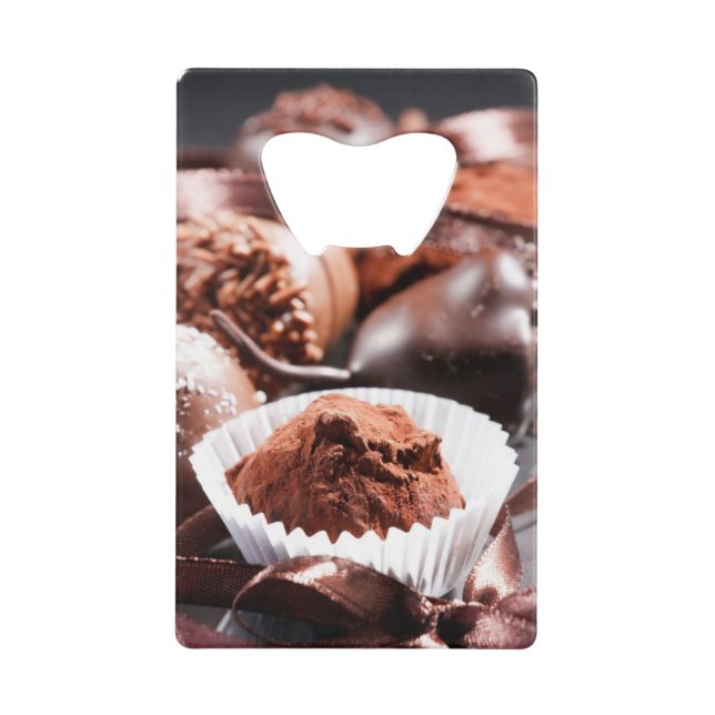 Chocolate truffles credit card bottle opener (Front)