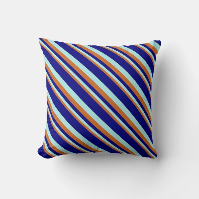 Chocolate, Turquoise & Blue Pattern of Stripes Throw Pillow (Front)
