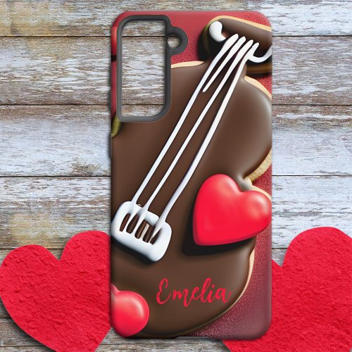 Chocolate Valentine Cookie Violin Cello Red Hearts Samsung Galaxy S21 Case