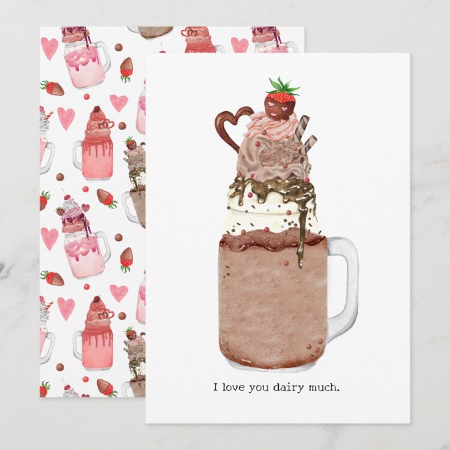 Chocolate Valentine Milkshake I Love You Pun Card (Front/Back)