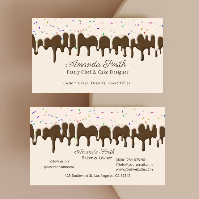 Chocolate & Vanilla Confetti Frosting Drip  Business Card (Chocolate & Vanilla Confetti Frosting Drip Business Card)