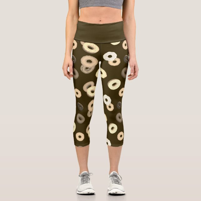 Chocolate vanilla donuts elegant pattern brown capri leggings (Front)