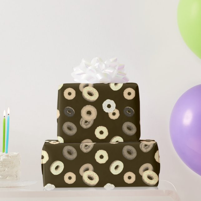 Chocolate vanilla donuts elegant pattern brown wrapping paper (Party Gifts)