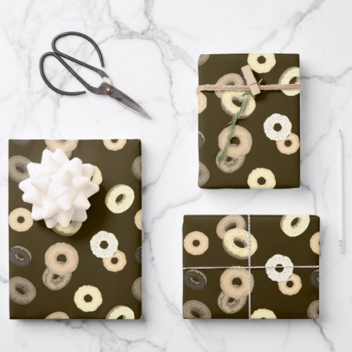 Chocolate vanilla donuts elegant pattern brown wrapping paper sheets