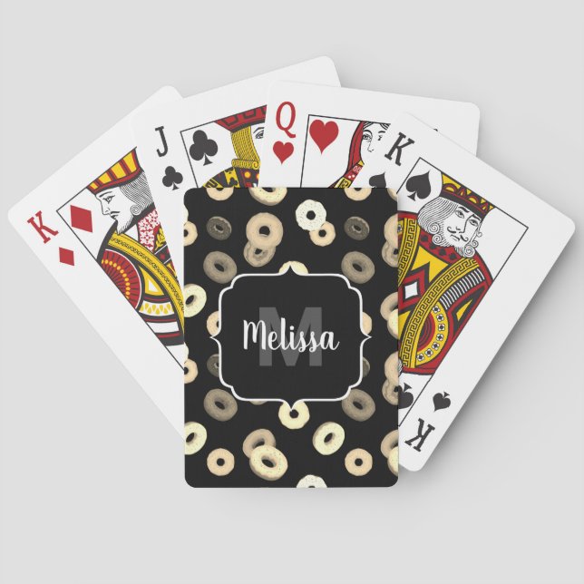 Chocolate vanilla donuts elegant pattern Monogram Poker Cards (Back)