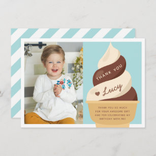 Chocolate Vanilla Ice Cream Kids Birthday Photo Thank You Card