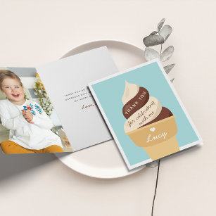Chocolate Vanilla Ice Cream Swirl Kids Birthday Thank You Card
