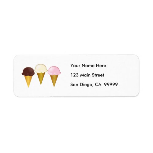Chocolate, Vanilla & Strawberry Ice Cream Cones Label
