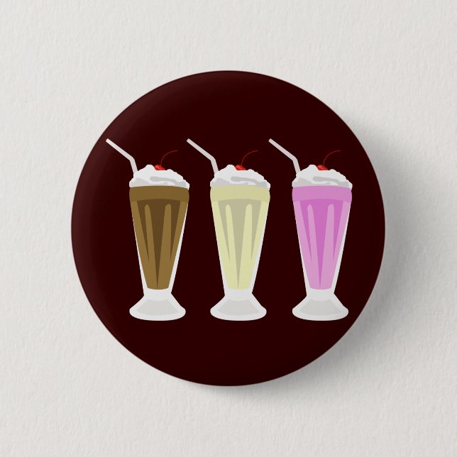 Chocolate, Vanilla, Strawberry Milkshakes Pinback Button (Front)