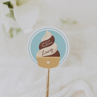 Chocolate Vanilla Swirl Ice Cream Kids Birthday Classic Round Sticker