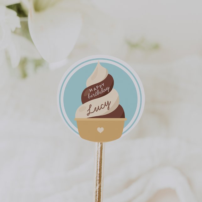 Chocolate Vanilla Swirl Ice Cream Kids Birthday Classic Round Sticker (Creator Uploaded)