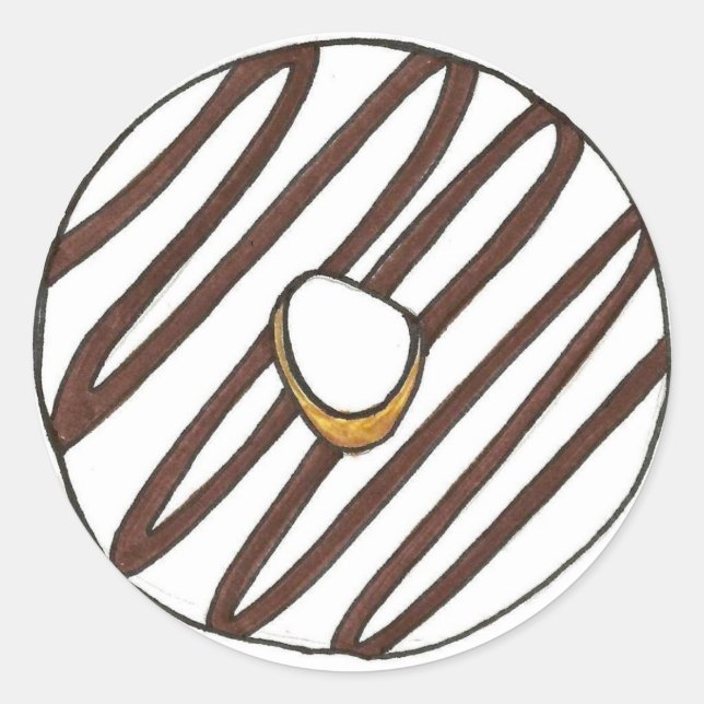 Chocolate Vanilla Zebra Stripe Iced Donut Doughnut Classic Round Sticker (Front)