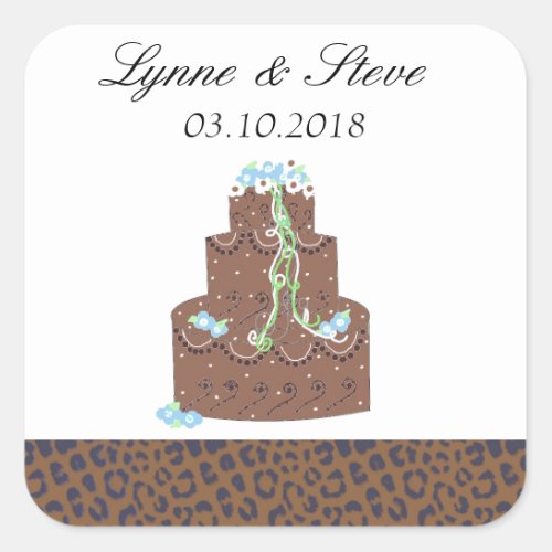 Chocolate Wedding Cake Save the Date Square Sticker