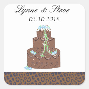 Chocolate Wedding Cake Save the Date Square Sticker