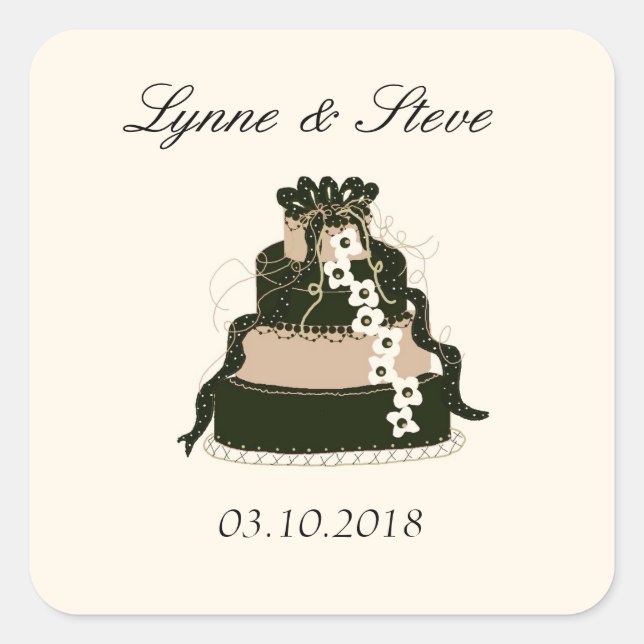 Chocolate Wedding Cake Save the Date Square Sticker (Front)