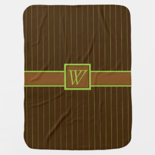 Chocolate with Lime Pinstripes Baby Blanket