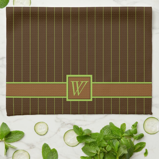 Chocolate with Lime Pinstripes Kitchen Towel (Folded)
