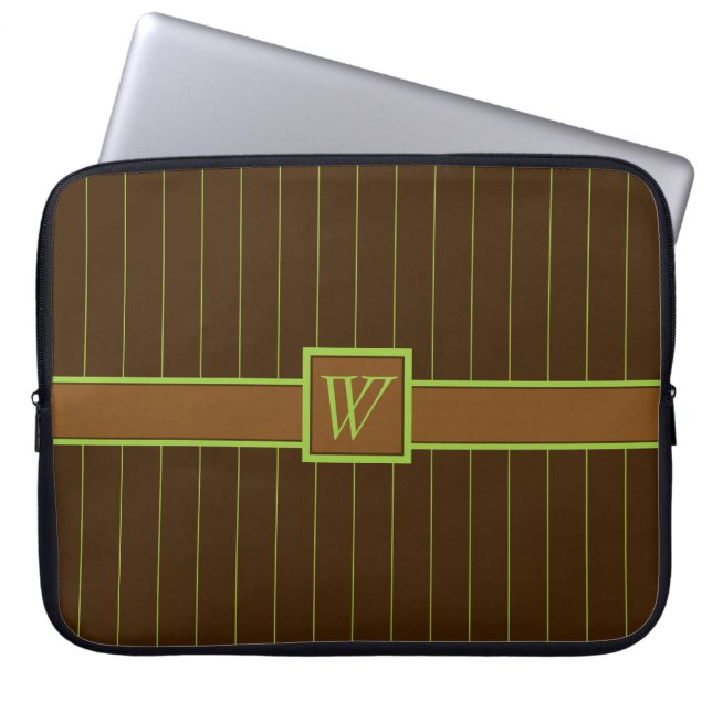 Chocolate with Lime Pinstripes Laptop Sleeve (Front)