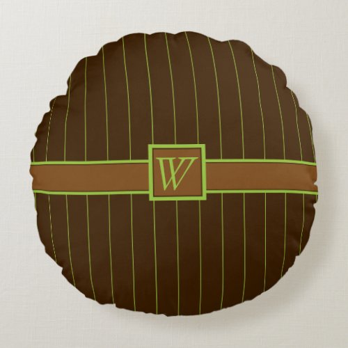 Chocolate with Lime Pinstripes Round Pillow