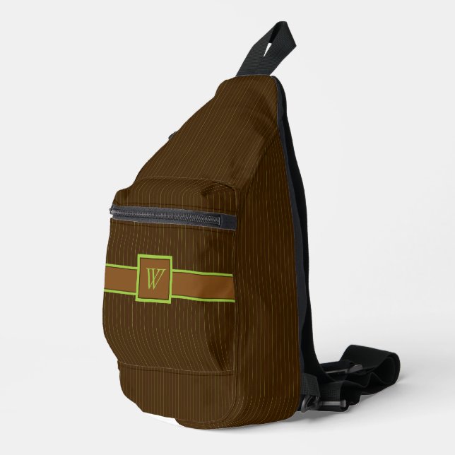 Chocolate with Lime Pinstripes Sling Bag (Right Corner)