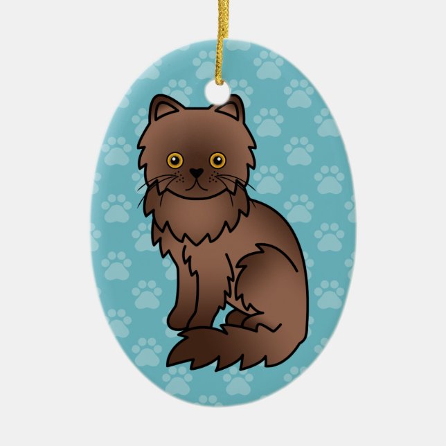 Chocolate With Orange Eyes Persian Cat Ceramic Ornament (Front)