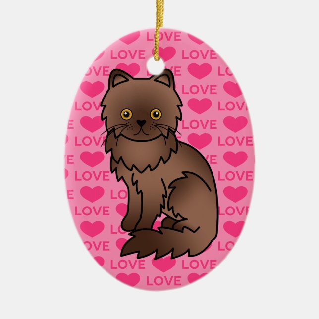 Chocolate With Orange Eyes Persian Cat Love Ceramic Ornament (Front)
