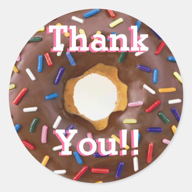 Chocolate with Sprinkles Donut  Birthday Thank You Classic Round Sticker (Front)