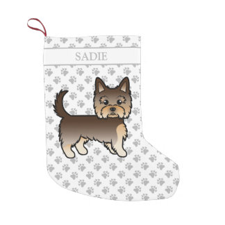 Chocolate Yorkshire Terrier Cartoon Dog &amp; Name Small Christmas Stocking