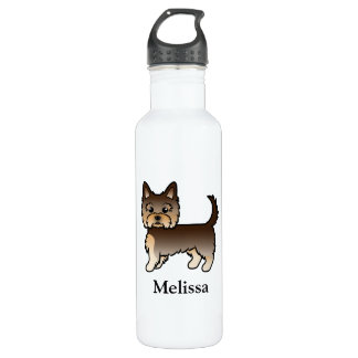 Chocolate Yorkshire Terrier Cartoon Dog &amp; Name Stainless Steel Water Bottle