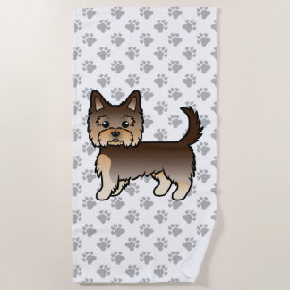 Chocolate Yorkshire Terrier Cartoon Dog &amp; Paws Beach Towel
