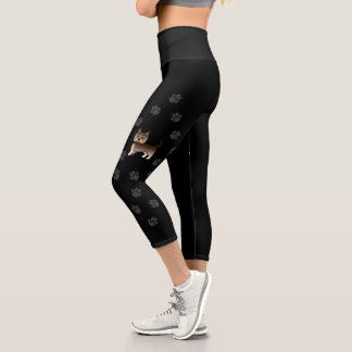 Chocolate Yorkshire Terrier Cartoon Dog &amp; Paws Capri Leggings