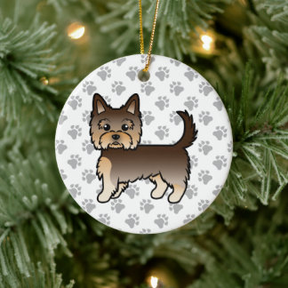 Chocolate Yorkshire Terrier Cartoon Dog &amp; Paws Ceramic Ornament