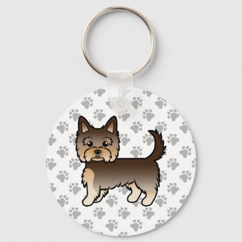 Chocolate Yorkshire Terrier Cartoon Dog  Paws Keychain