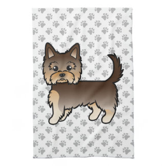 Chocolate Yorkshire Terrier Cartoon Dog &amp; Paws Kitchen Towel