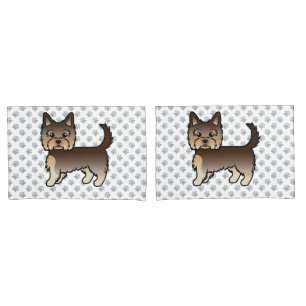 Chocolate Yorkshire Terrier Cartoon Dog & Paws Pillow Case
