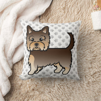 Chocolate Yorkshire Terrier Cartoon Dog &amp; Paws Throw Pillow