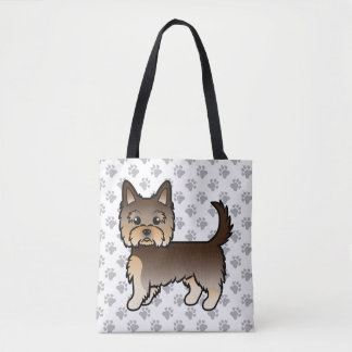 Chocolate Yorkshire Terrier Cartoon Dog &amp; Paws Tote Bag
