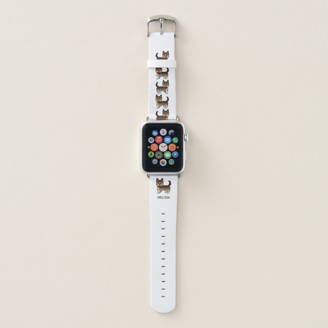 Chocolate Yorkshire Terrier Cartoon Dogs & Name Apple Watch Band (Front)