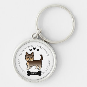 Chocolate Yorkshire Terrier Dog Love & Name Keychain