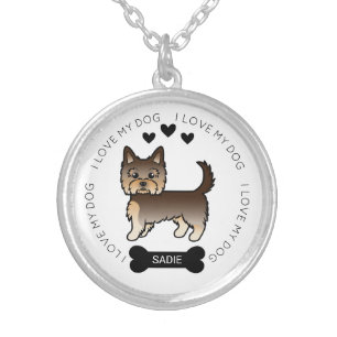 Chocolate Yorkshire Terrier Dog Love & Name Silver Plated Necklace