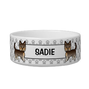 Chocolate Yorkshire Terrier With Paws And Name Bowl