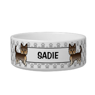 Chocolate Yorkshire Terrier With Paws And Name Bowl