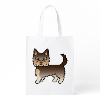 Chocolate Yorkshire Terrier Yorkie Cartoon Dog Grocery Bag
