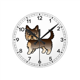 Chocolate Yorkshire Terrier Yorkie Cartoon Dog Round Clock