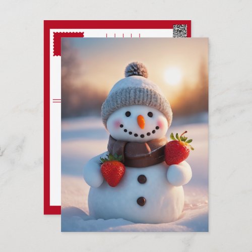 chocolates and strawberry snowman holiday postcard