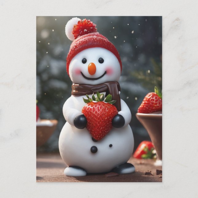 chocolates and strawberry snowman holiday postcard (Front)