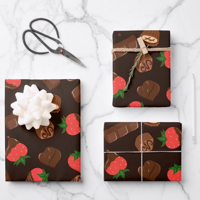 Chocolates Candy Strawberries Wrapping Paper Sheets (Front)