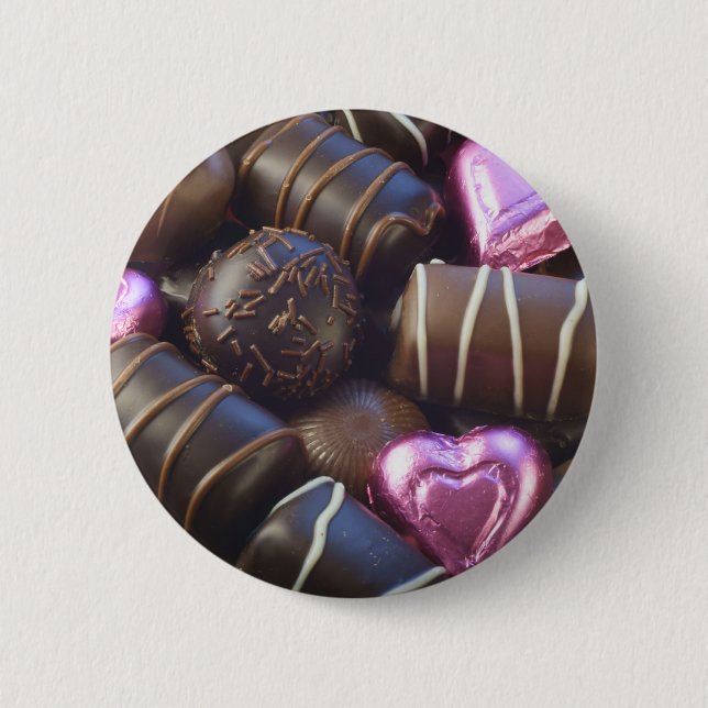 chocolates with pink foil pinback button (Front)