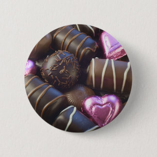 chocolates with pink foil pinback button