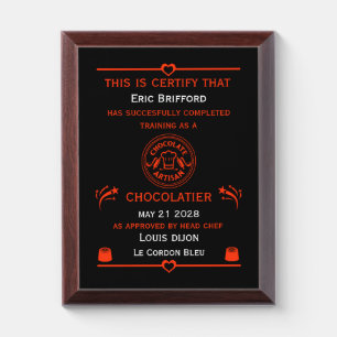 Chocolatier Maker Award Plaque